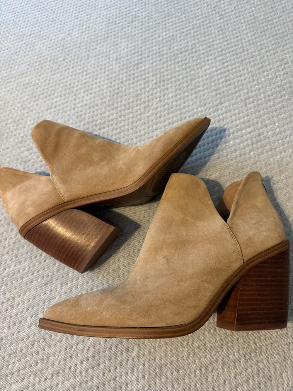 Vince Camuto Camel Suede Pointed Ankle Booties - Picture 6 of 7